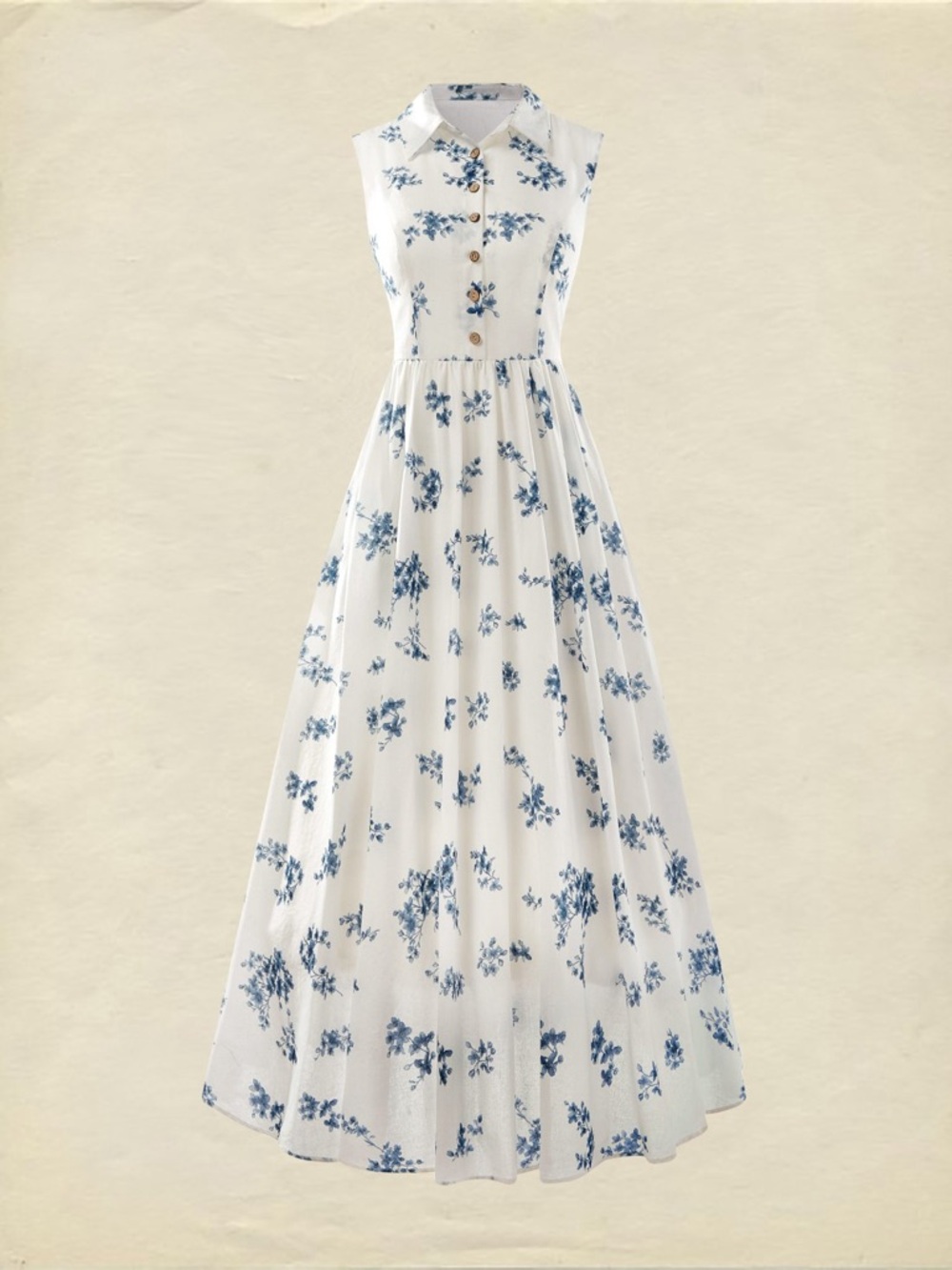 NWT Ramie Cotton Sleeveless Blue Floral Corset Buttoned Maxi Dress - Picture 2 of 15